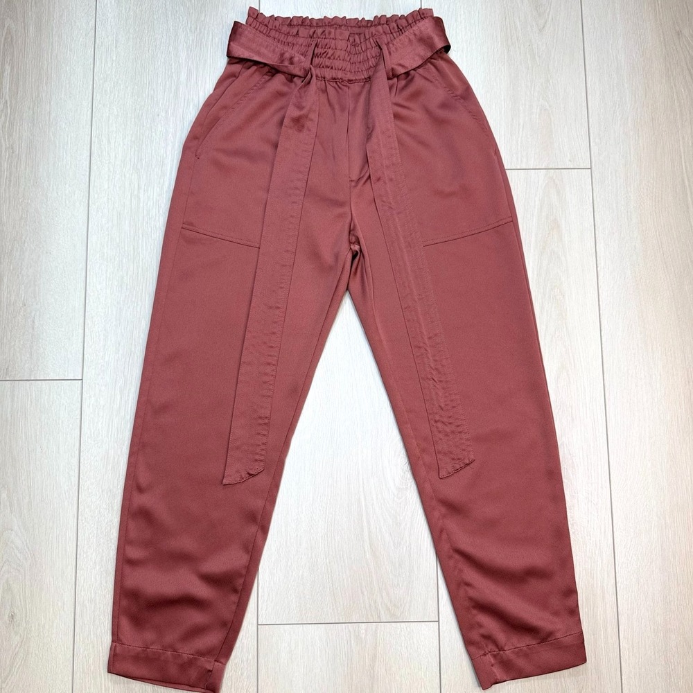Abercrombie Fitch Womens XS‎ Paperbag Waist Belted Pants Orange Casual Tapered
